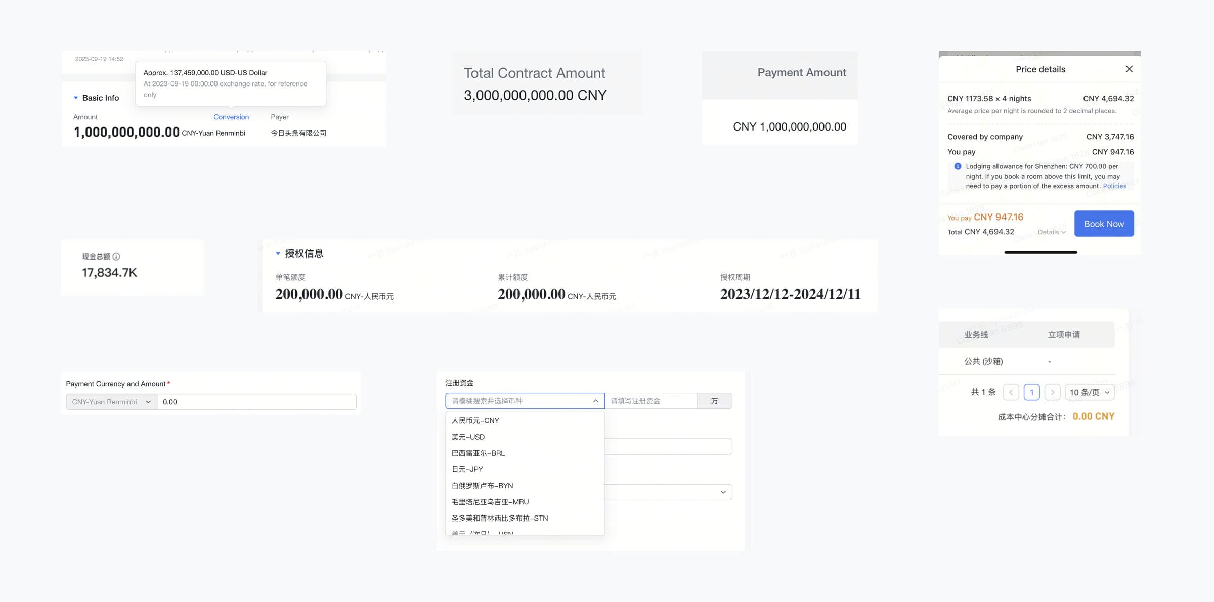 Examples of inconsistent currency formatting across products