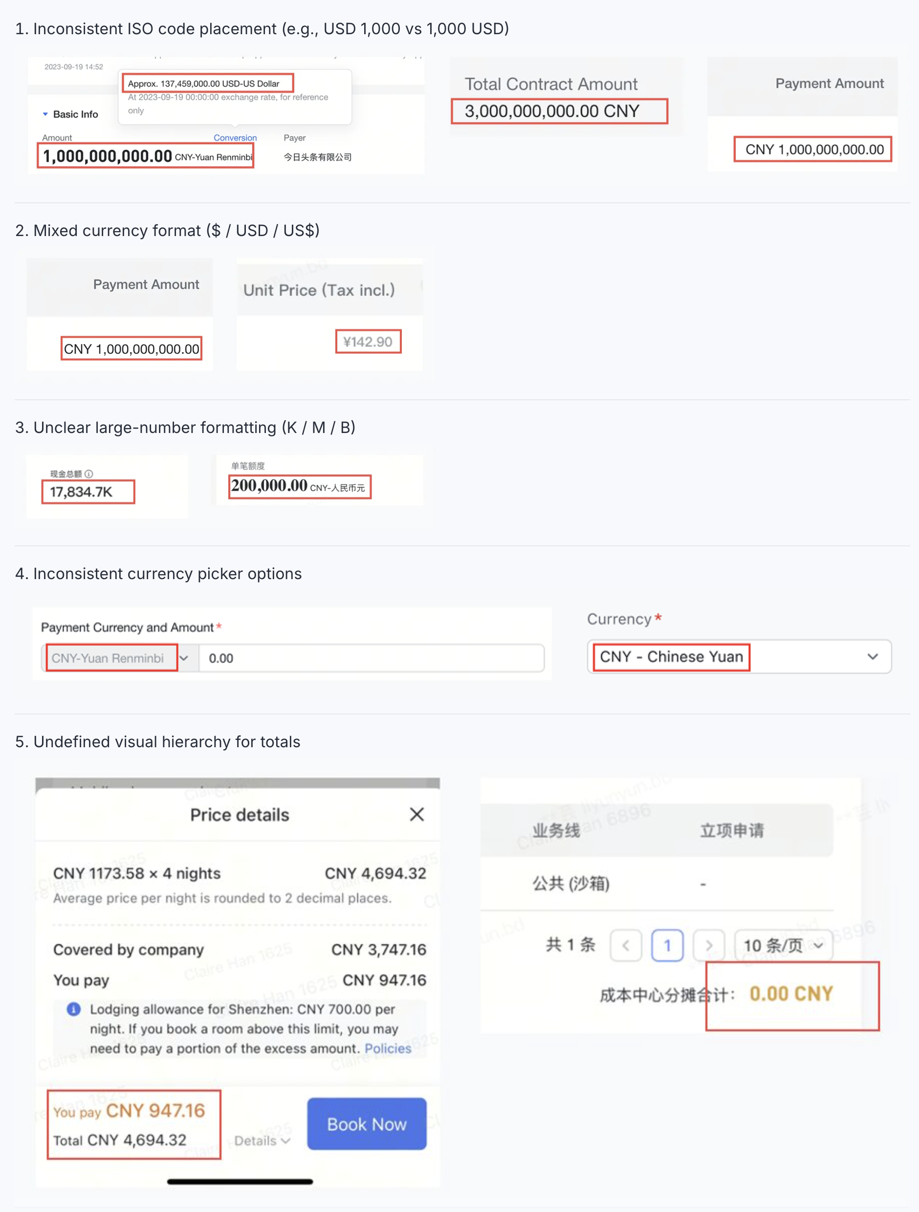 Collected and categorized currency scenarios across product lines
