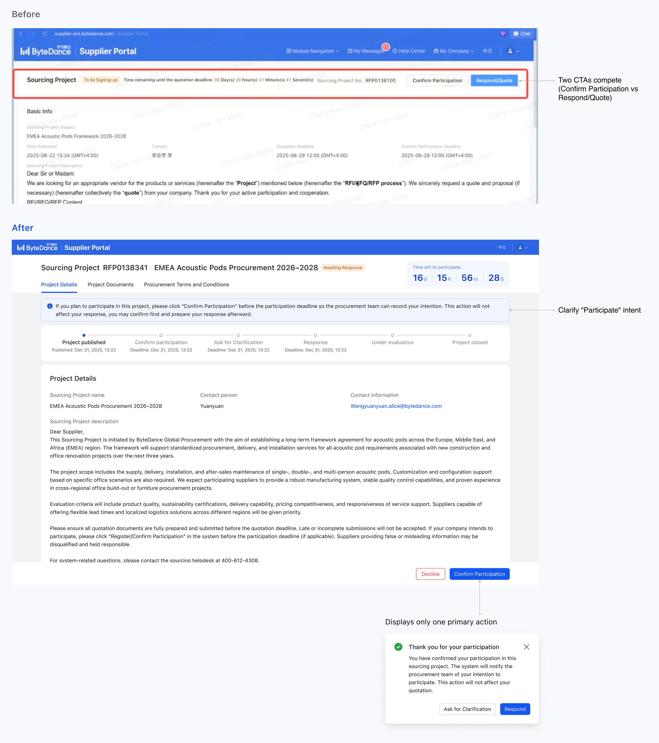 Old buttons vs. new buttons and the confirm participation flow