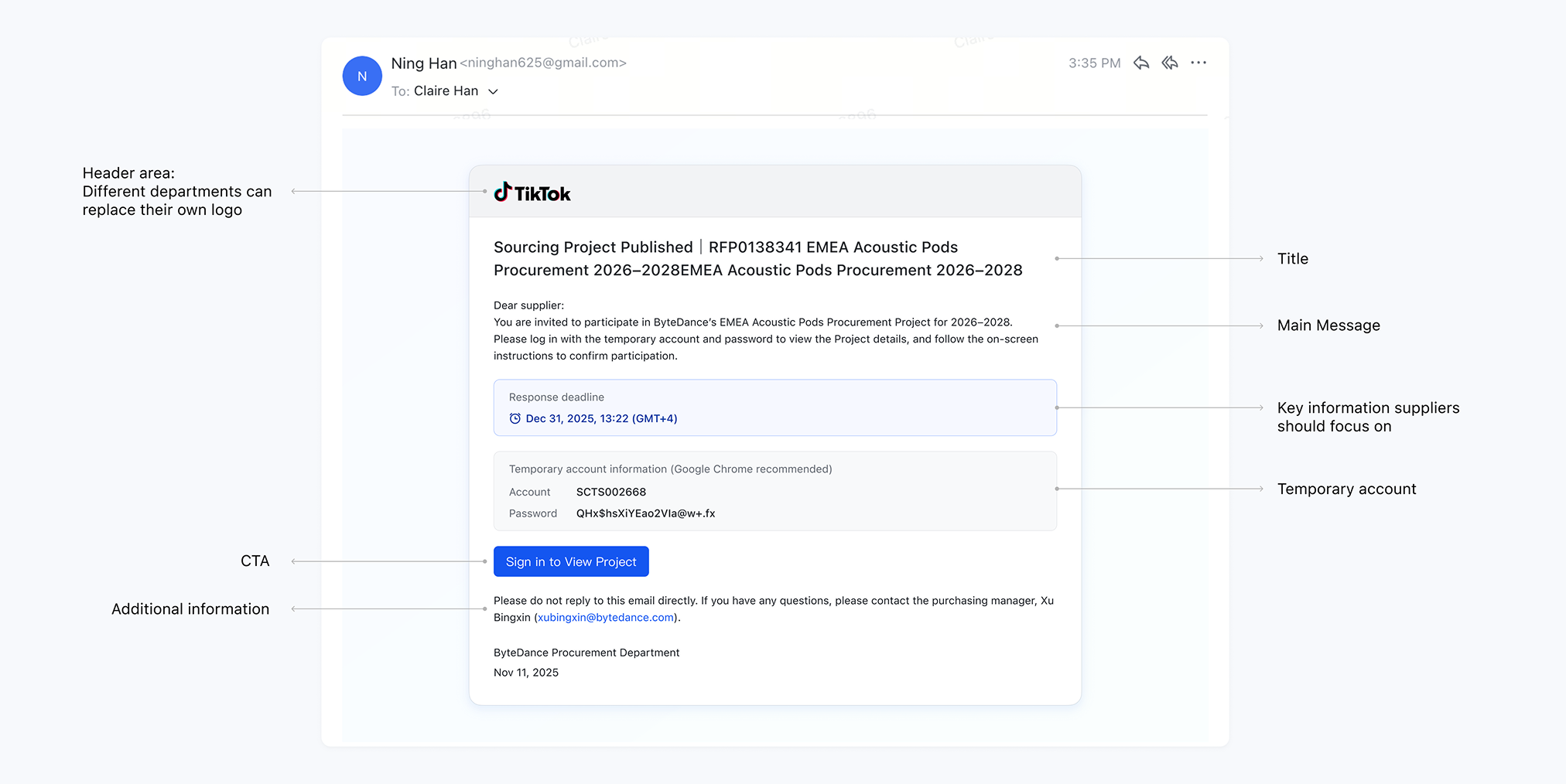 Email template for all types of emails and other procurement teams