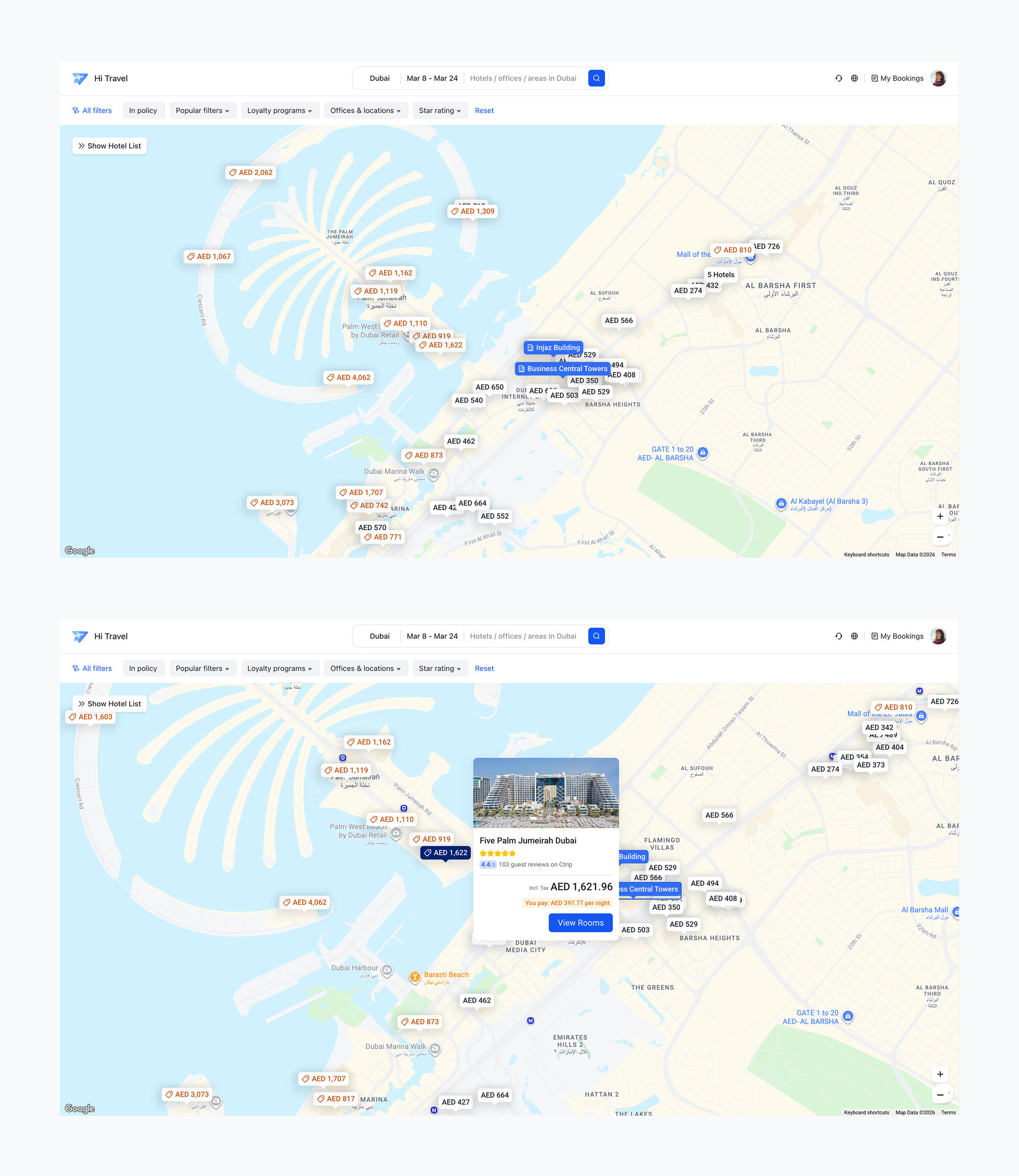 Map and list interactions