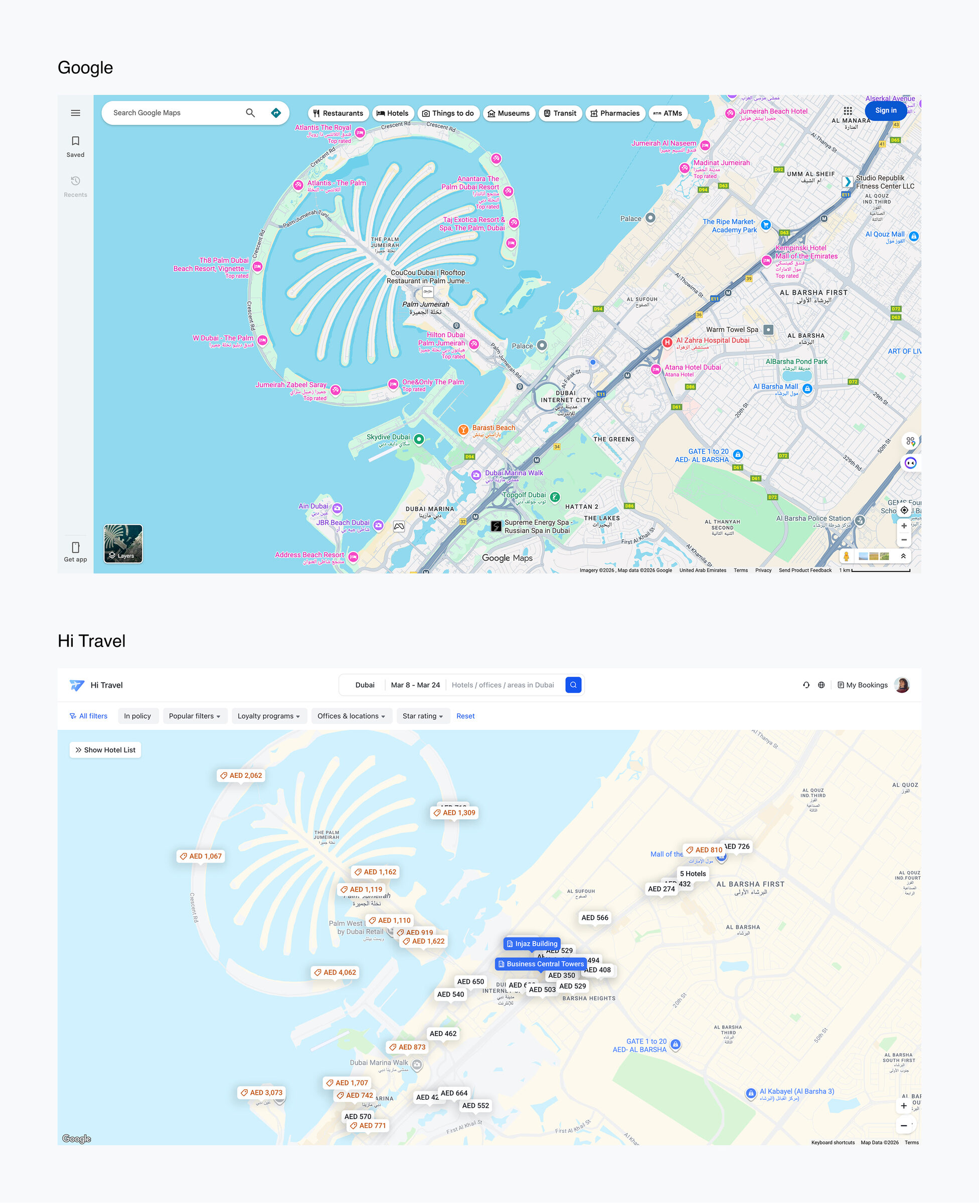Final styled map in the booking flow